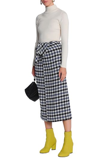 TIBI Tie-front checked jacquard midi skirt
