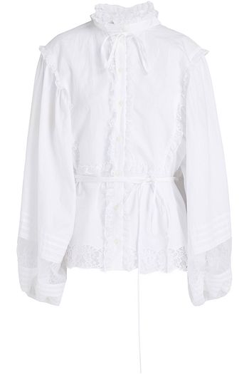 DOLCE & GABBANA Bluse aus Popeline aus einer Baumwollmischung mit Rüschen und Spitzenbesatz