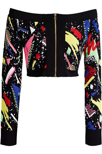 BALMAIN Off-the-shoulder cropped intarsia-knit top