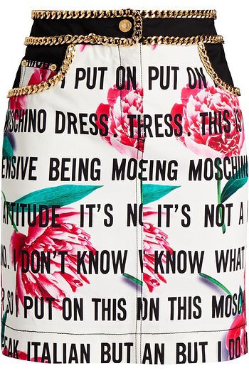 MOSCHINO Chain-trimmed printed stretch-cotton mini skirt
