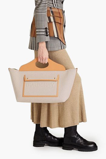 BURBERRY Leather-paneled cotton-blend canvas tote