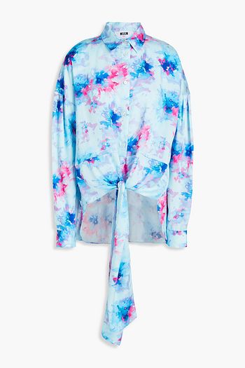 MSGM Knotted printed satin-twill shirt