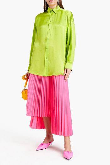 BALENCIAGA Asymmetric pleated crepe de chine midi skirt