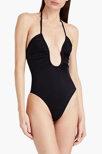 FENDI Reversible gathered halterneck swimsuit