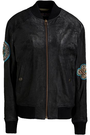 MR & MRS ITALY Verzierte Bomberjacke aus Leder mit Metallic-Besatz