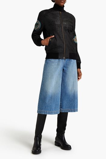 MR & MRS ITALY Verzierte Bomberjacke aus Leder mit Metallic-Besatz