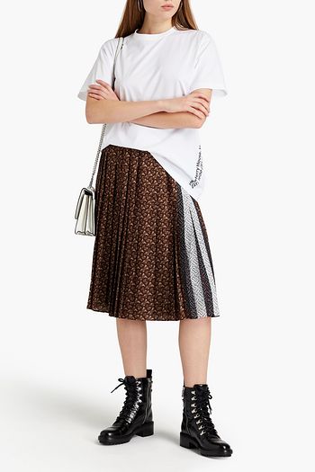 BURBERRY Pleated printed crepe skirt