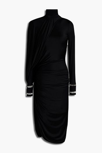 BURBERRY Embellished ruched satin-jersey midi dress