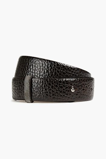 BRUNELLO CUCINELLI Bead-embellished textured-leather belt