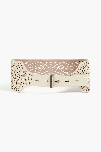 BRUNELLO CUCINELLI Bead-embellished laser-cut leather waist belt