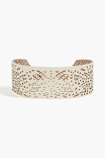 BRUNELLO CUCINELLI Bead-embellished laser-cut leather waist belt