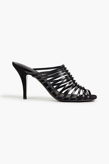 SALVATORE FERRAGAMO Jessa suede-trimmed knotted leather mules