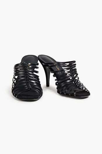 SALVATORE FERRAGAMO Jessa suede-trimmed knotted leather mules