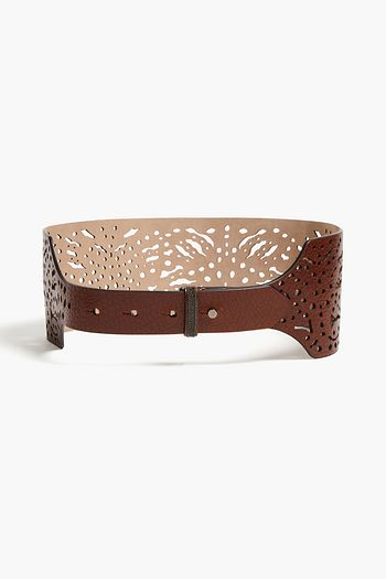 BRUNELLO CUCINELLI Bead-embellished laser-cut leather waist belt