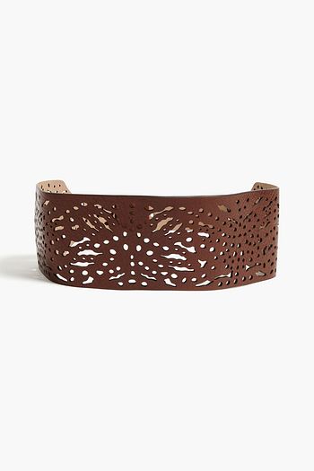 BRUNELLO CUCINELLI Bead-embellished laser-cut leather waist belt