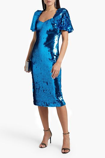 BADGLEY MISCHKA Sequined tulle midi dress