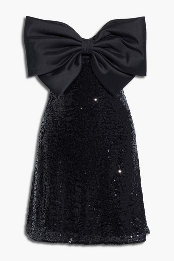 BADGLEY MISCHKA Strapless bow-embellished sequined tulle mini dress