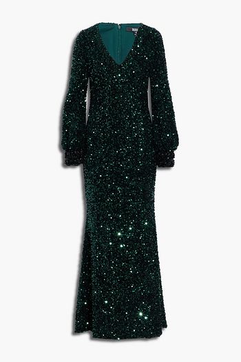 BADGLEY MISCHKA Embellished fluted velvet gown