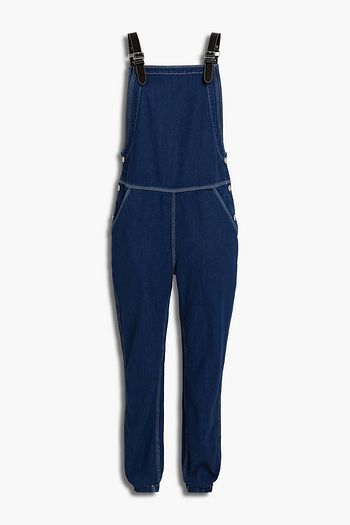 BURBERRY Leather-trimmed denim overalls