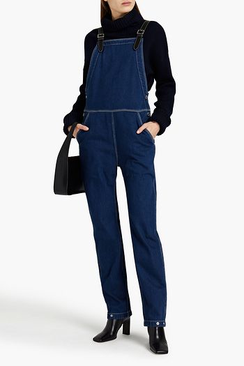 BURBERRY Leather-trimmed denim overalls