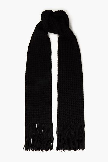 SAINT LAURENT Fringed ribbed wool-blend scarf