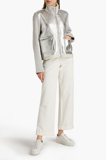 MAJESTIC FILATURES Fleece-paneled metallic textured-leather jacket