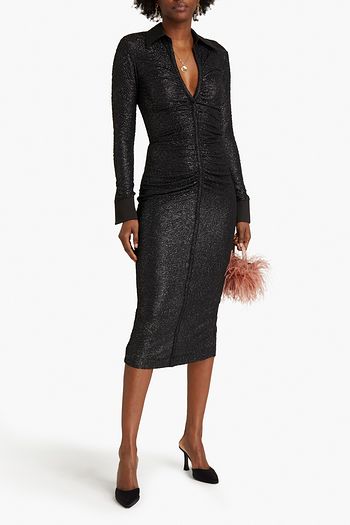 ROTATE BIRGER CHRISTENSEN Simone ruched metallic cloqué midi dress