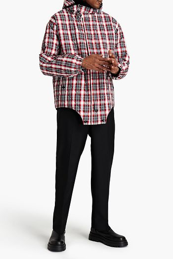 BURBERRY Asymmetric checked quilted shell hooded jacket