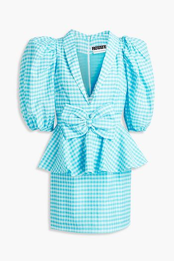 ROTATE BIRGER CHRISTENSEN Johanna embellished gingham cotton-blend seersucker peplum mini dress