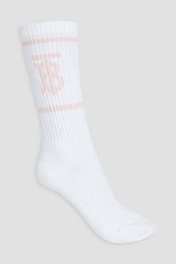 BURBERRY Jacquard-trimmed ribbed cotton-blend socks