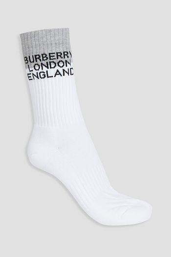 BURBERRY Jacquard-trimmed ribbed cotton-blend socks