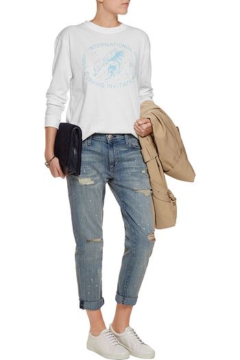CURRENT/ELLIOTT Distressed low-rise boyfriend jeans