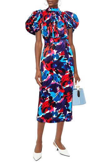 ROTATE BIRGER CHRISTENSEN Dawn gathered printed satin midi dress