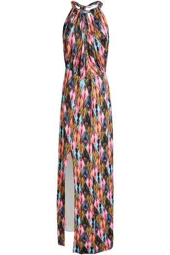 ROTATE BIRGER CHRISTENSEN Cutout gathered printed satin maxi dress