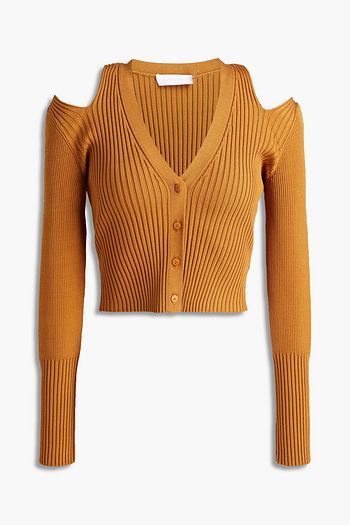JONATHAN SIMKHAI Cropped cutout ribbed-knit cardigan