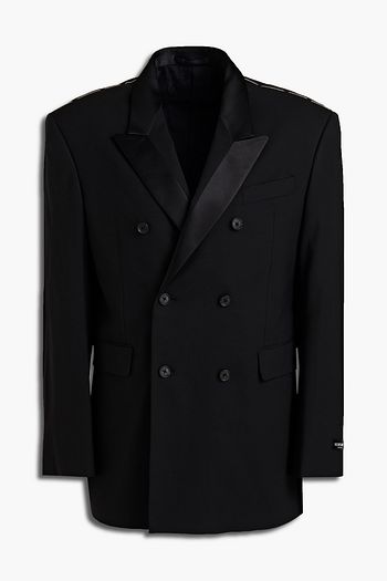 VERSACE Satin-trimmed double-breasted wool-blend blazer