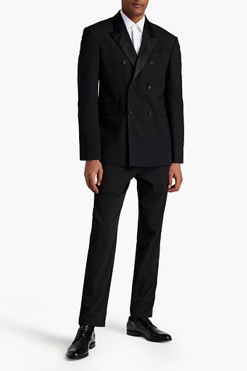 VERSACE Satin-trimmed double-breasted wool-blend blazer