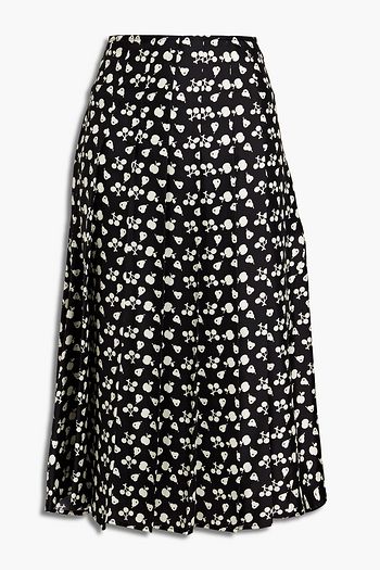 VICTORIA BECKHAM Pleated printed silk-twill midi skirt