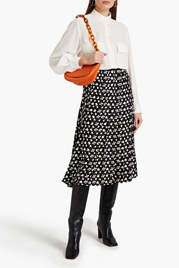 VICTORIA BECKHAM Pleated printed silk-twill midi skirt