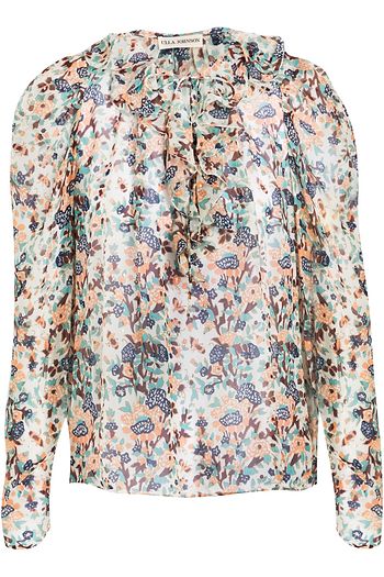 ULLA JOHNSON Astrid Bluse aus Georgette aus einer Seidenmischung mit Fil Coupé, floralem Print, Metallic-Effekt und Rüschen