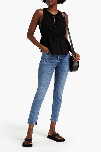 IRO Embroidered gathered woven top