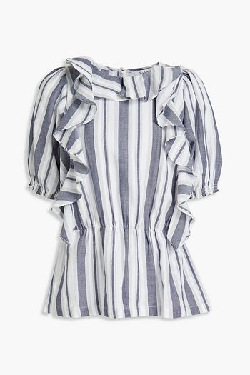 RODEBJER Ruffled striped cotton-jacquard top