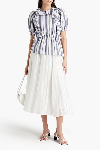 RODEBJER Ruffled striped cotton-jacquard top