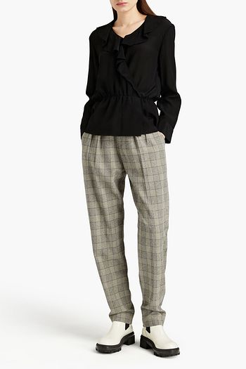 A.P.C. Ruffled gathered silk-georgette wrap blouse