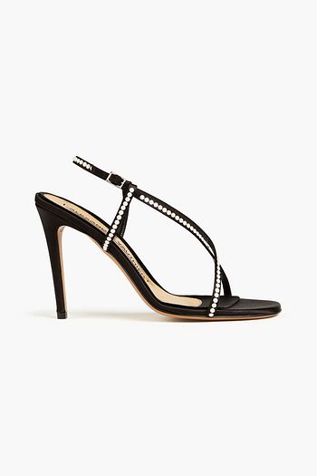 ALEXANDRE VAUTHIER Claudia suede-trimmed faux pearl-embellished satin sandals