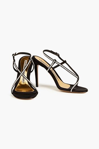 ALEXANDRE VAUTHIER Claudia suede-trimmed faux pearl-embellished satin sandals