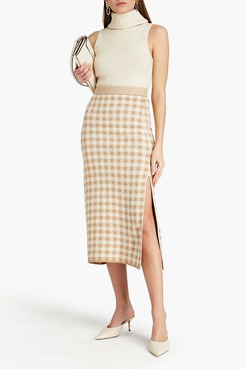 ALTUZARRA Checked knitted midi skirt