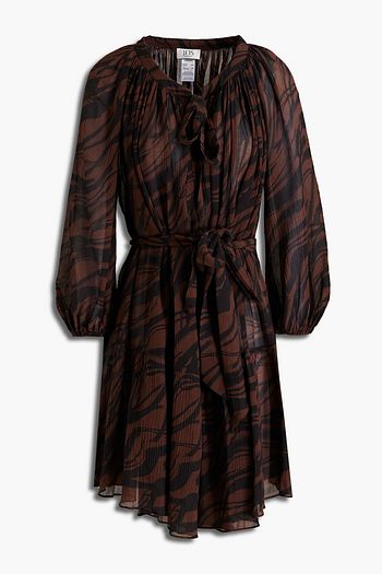 JETS AUSTRALIA BY JESSIKA ALLEN Midikleid aus Krepon aus einer Baumwoll-Seidenmischung mit Tigerprint und Raffung