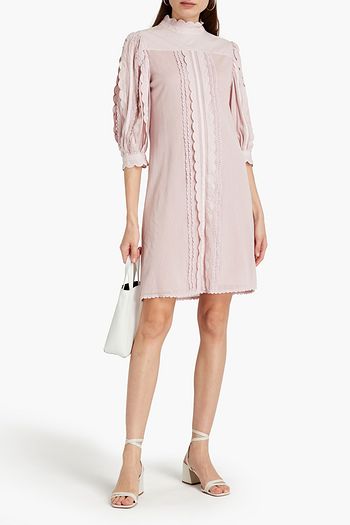 SEE BY CHLOÉ Lace-trimmed mesh-paneled cotton-poplin mini dress