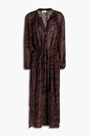 JETS AUSTRALIA BY JESSIKA ALLEN Midikleid aus Krepon aus einer Baumwoll-Seidenmischung mit Tigerprint und Raffung